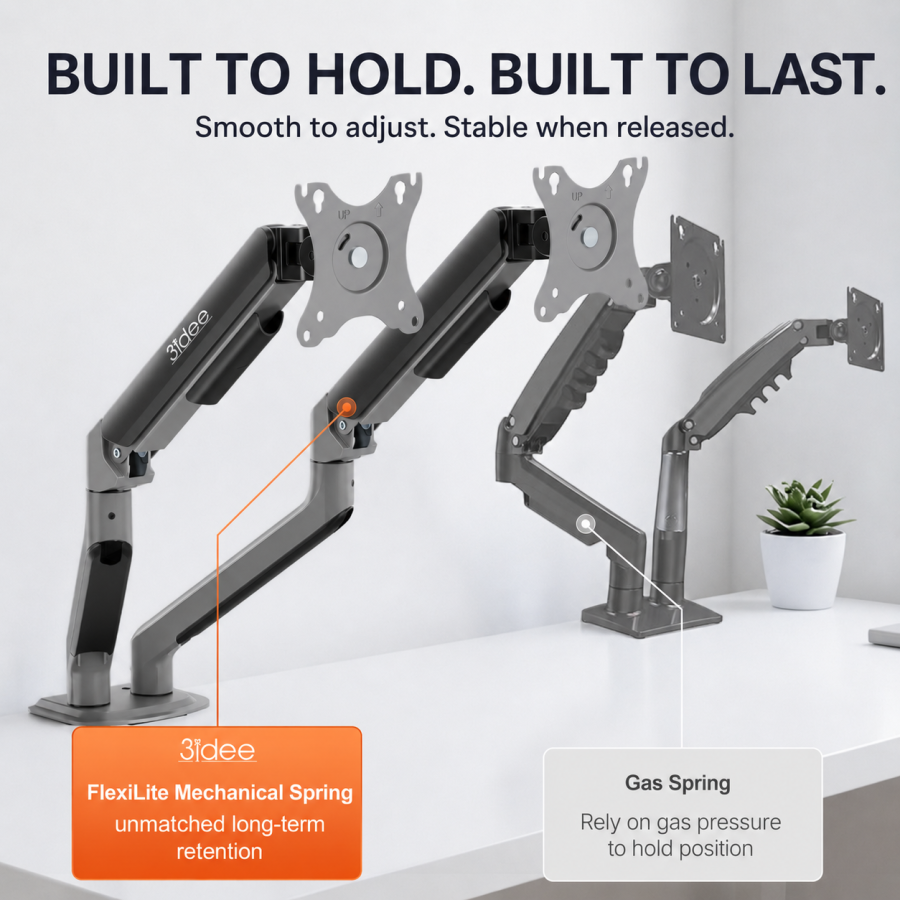 3IDEE Flexi-Lite Dual Monitor Arm - 2 Monitors - [17-32" / up to 9kg per arm] - Stepless Height Adjustment